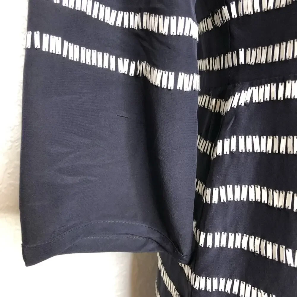 Tory‎ Burch navy blue white rectangle sequin silk top size 4
